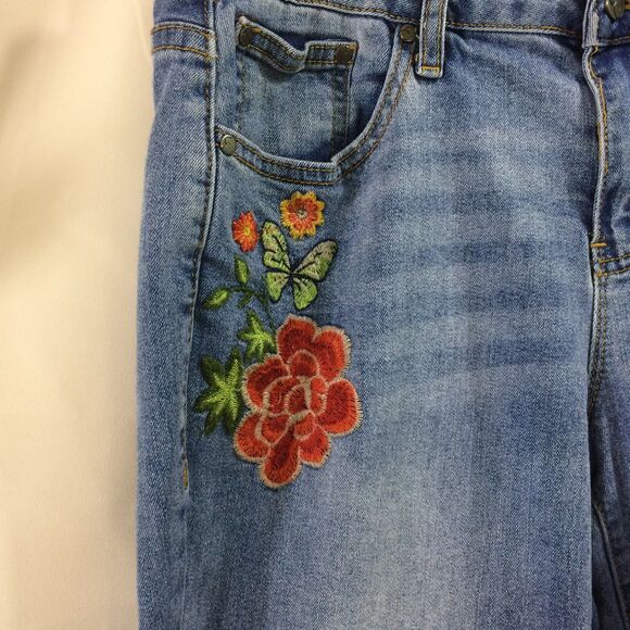 Earl Jeans Womens Size 10 Cropped Embroidered Butterfly Floral Raw Hem Vintage - Picture 3 of 5